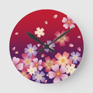 Fallande Sakura-Blommar japanska Röda och Lila Rund Klocka