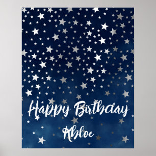 Fallande Silver Stars Personlig Party Poster