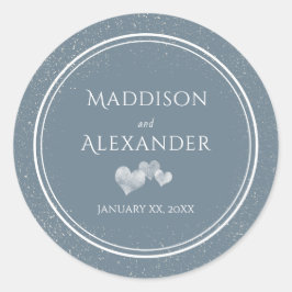 Fallande Snö, blå och vit Bröllop Runt Klistermärke