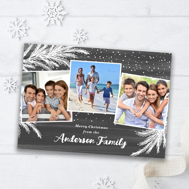 Fallande Snö Evergreens Grått 3 Foton jul Julkort (Skapare uppladdad)