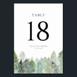 Fallande Snö på Evergreen Forest Winter Wedding Bordsnummer<br><div class="desc">Lägg till en lugn vinterberöring till evenemanget med det här vattenfärgade bordsnumret, som innehåller en snögrön, vintergrön skog och ett skonsamt fall i snö. Idealisk för vinterbröllop, helgdag banquets och säsong firande. Anpassa varje kort med bordsnumret för att hjälpa gästerna att enkelt hitta sina platser. Den mjuka vattenfärgen gräs träd...</div>
