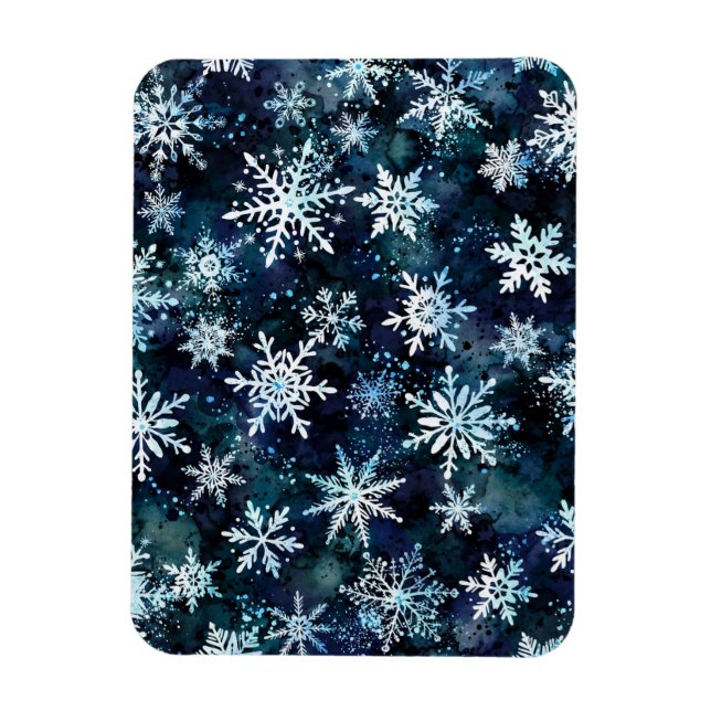 Fallande snöflingor Djupblå Magisk Vinternatt Magnet (Vertikal)