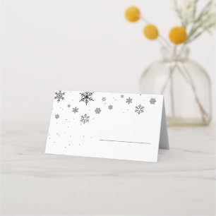 Fallande Snöflingor Modern Ski Winter Wedding Placeringskort
