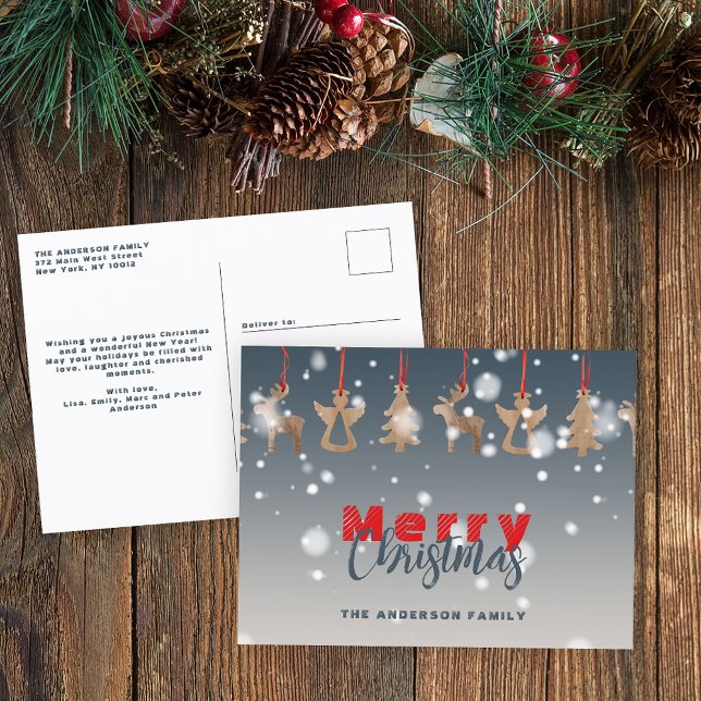 Fallande Snöflingor och prydnadsföremål - jul Helg Vykort (Skapare uppladdad)