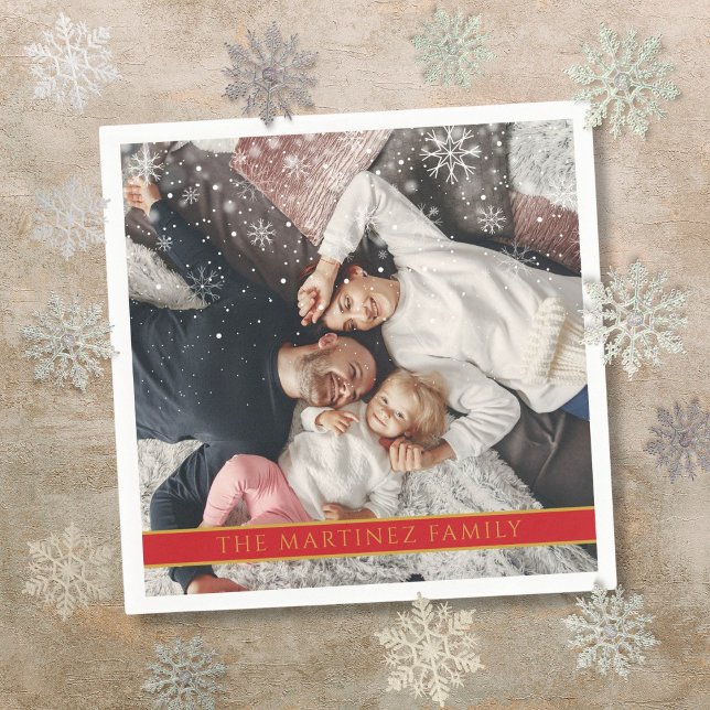 Fallande snöflingor Personlig Fotonymn Pappersservett (Falling Snowflakes Personalized Photo Name Napkins)