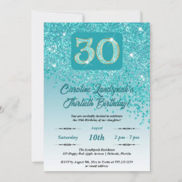 Fallande Teal Blue Glitter 30års födelsedag Party Inbjudningar