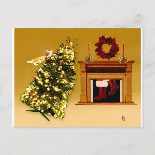 Fallande Träd Kattunge Vykort (Framsida)