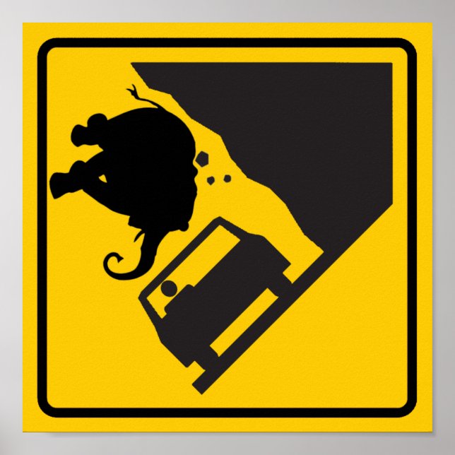 Fallande Zon motorvägsskylt för elefant Poster (Framsidan)