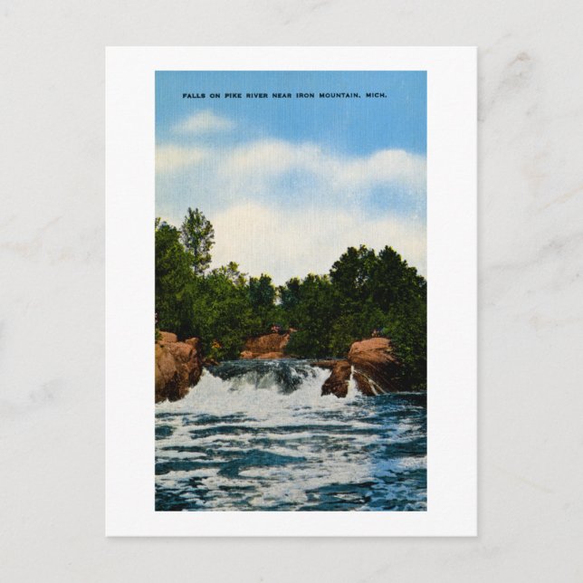 Fallar på Pike River nära Järn-berget, Michigan Vykort (Framsida)