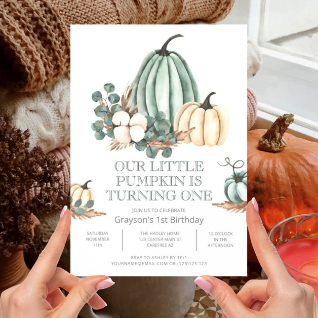 Fallbondhus Pumpkin 1:a födelsedag Inbjudningar (Skapare uppladdad)