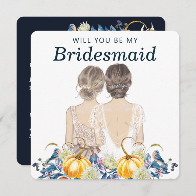 Fallbröllop blir min bridesmaid inbjudningar (Fram/baksida)
