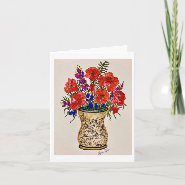 Fälld anteckningskortets originalmålning av röda p anteckningskort (Framsida)