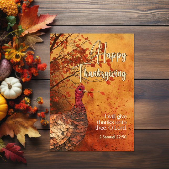 Falldroppar Turkiet 2 Samuelcitat Happy thanksgivi Kort (Fall drops turkey Bible verse Thanksgiving Card)