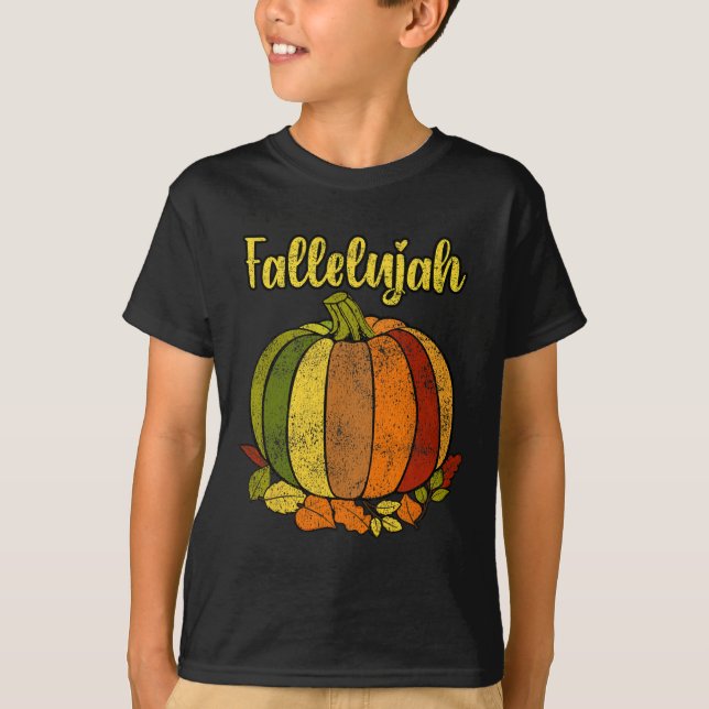 Fallelujah Fall Pumpkin Retro Distress Autumn Ha T Shirt (Framsida)