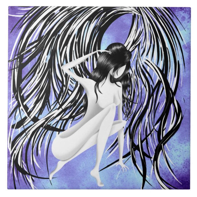 Fallen Angel Blue Monochrome Kakelplatta (Framsidan)