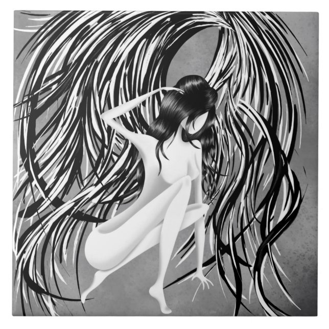 Fallen Angel Grått Monokrome Kakelplatta (Framsidan)
