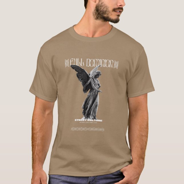 Fallen Dominion gotisk änglastaty Dark Luxe  T Shirt (Framsida)