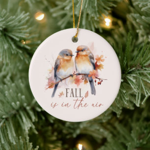 Fallen finns i Luft - Cute Birds & Höst löv Julgransprydnad Keramik