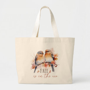 Fallen finns i Luft - Cute Birds & Höst löv Jumbo Tygkasse