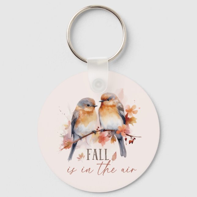 Fallen finns i Luft - Cute Birds & Höst löv Nyckelring (Framsida)