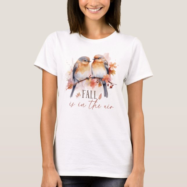 Fallen finns i Luft - Cute Birds & Höst löv T Shirt (Framsida)