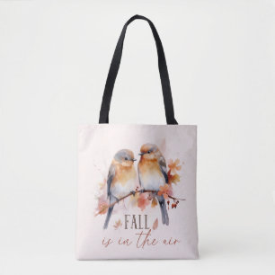 Fallen finns i Luft - Cute Birds & Höst löv Tygkasse
