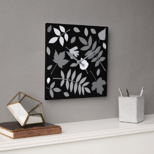 Fallen Löv Design Grays White Black Fyrkantig Klocka