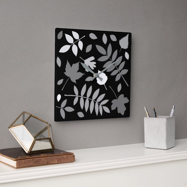 Fallen Löv Design Grays White Black Fyrkantig Klocka (Kontor)