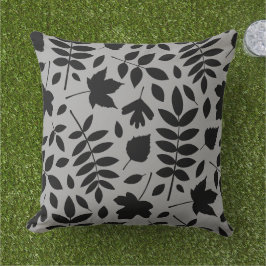 Fallen Löv Lg Mönster Black på Grått Kudde