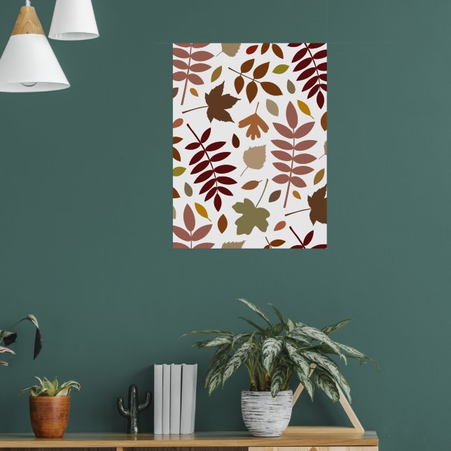 Fallen Löv Lg Mönster Höst färger på White Poster (Vardagsrum 1)