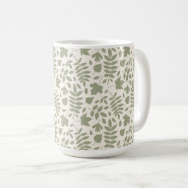 Fallen Löv Mönster Grönt på Cream Kaffemugg