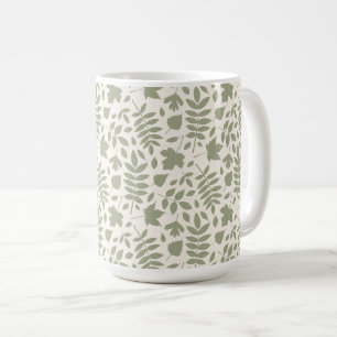 Fallen Löv Mönster Grönt på Cream Kaffemugg