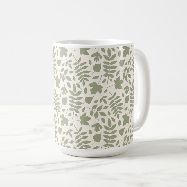 Fallen Löv Mönster Grönt på Cream Kaffemugg (Framsida höger)