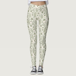 Fallen Löv Mönster Grönt på Cream Leggings