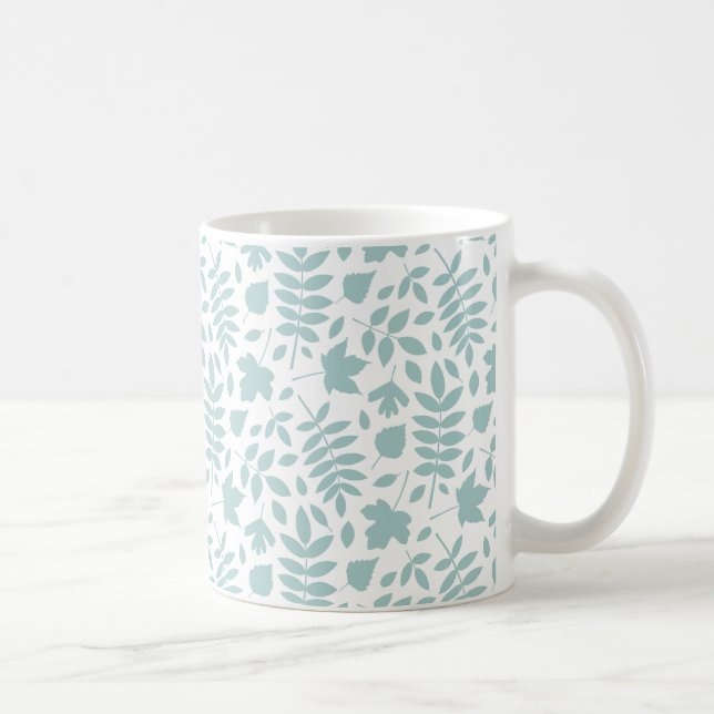 Fallen Löv Mönster Lt Teal on White Kaffemugg (Höger)