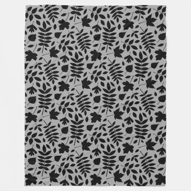 Fallen Löv Rpt Mönster Black på Grått Fleecefilt (Framsidan)