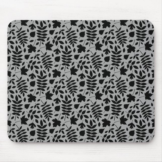 Fallen Löv Rpt Mönster Black på Grått Musmatta (Framsidan)