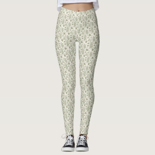 Fallen Löv Sml Mönster Grönt på Cream Leggings