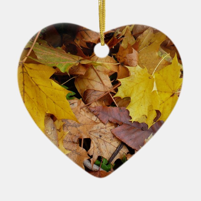 Fallen Maple Löv Gult - höstkaraktär Julgransprydnad Keramik (Framsidan)