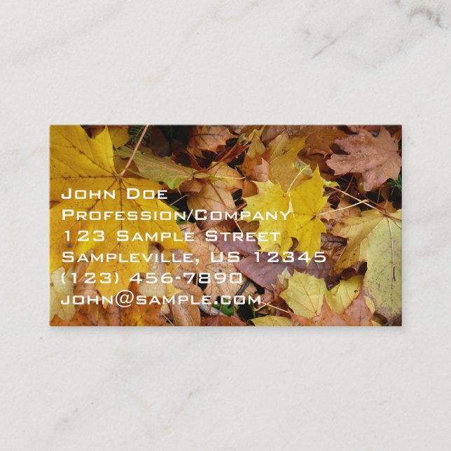 Fallen Maple Löv Gult - höstkaraktär Visitkort (Framsida)