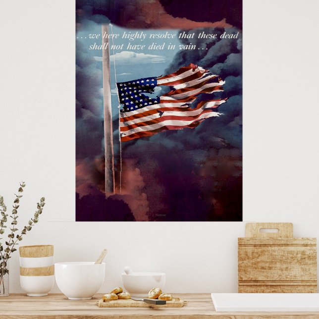 Fallen men inte bortglömd rök och sönderriven flag poster (Kök)