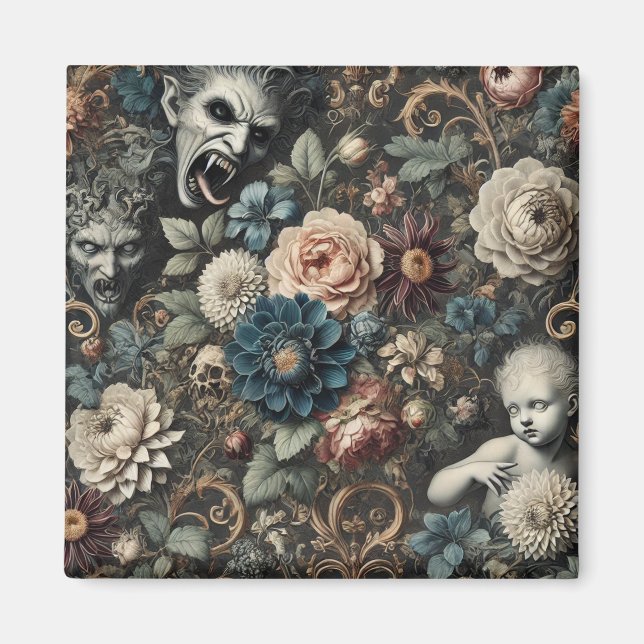 Fallen Nursery - Gothic Blommigt Design Magnet (Framsidan)