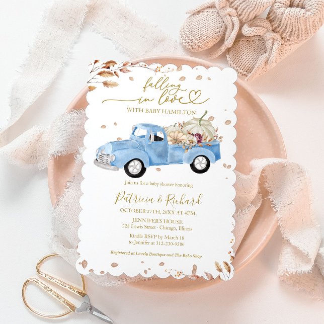Faller i kärlek Pojke Baby Shower Blå Lastbil Inbjudningar (Skapare uppladdad)