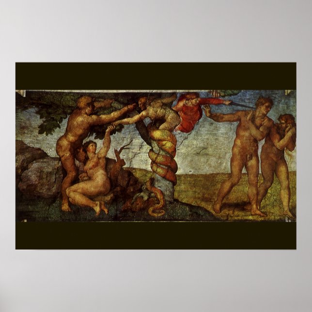 Fallet från Edens trädgård av Michelangelo Poster (Framsidan)