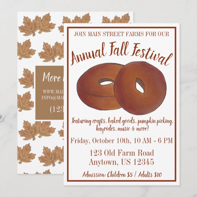 Fallfestival Äpple Cider Donut Maple Löv Candy Inbjudningar (Fram/baksida)