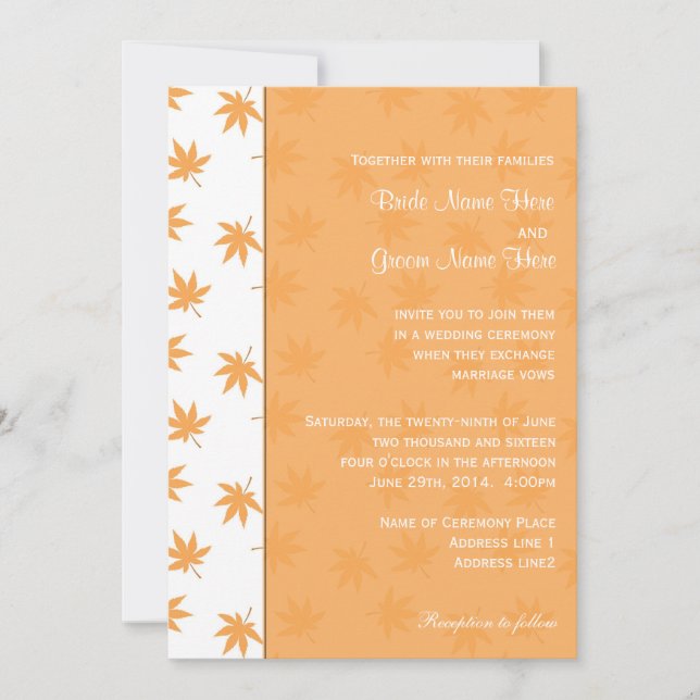 Fallgrafik, löv av gult, bröllopsinbjudningar inbjudningar (Framsida)