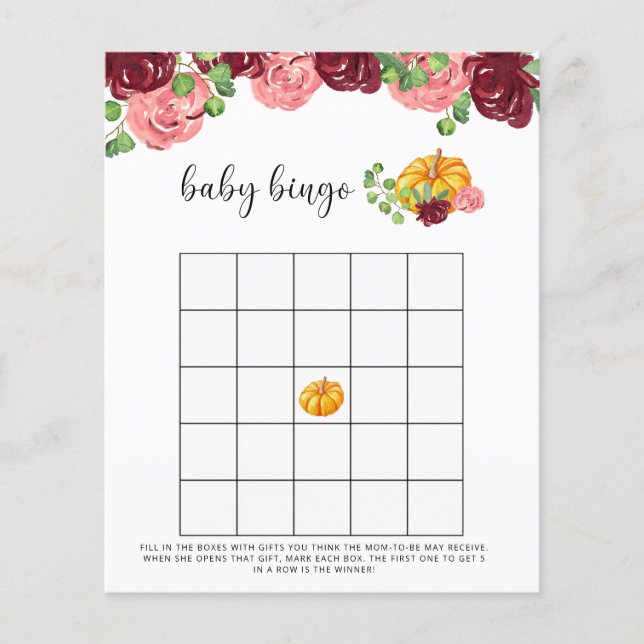 Fallhöst pumpa baby shower bingo spel (Framsida)