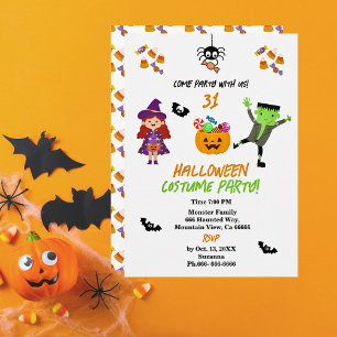 Fallinbjudan till Cute Costume Halloween fest Inbjudningar