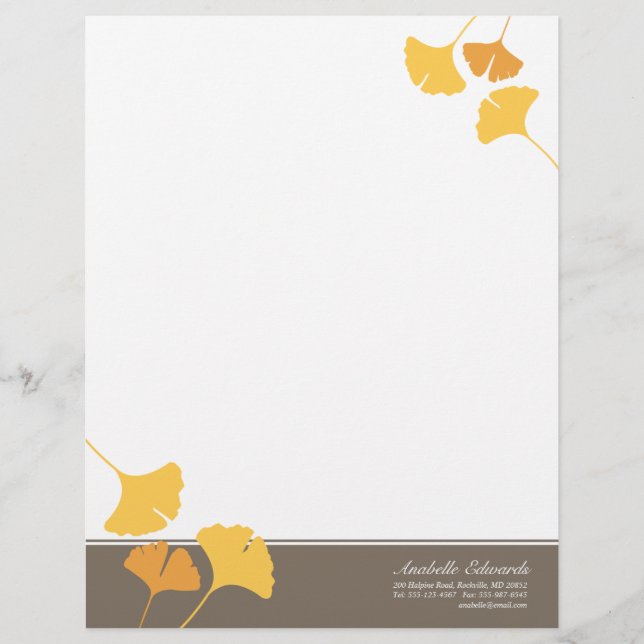 Falling ginkgo löv golden gult grått hösten brevhuvud (Framsida)