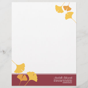 Falling ginkgo löv golden gult maroon hösten brevhuvud